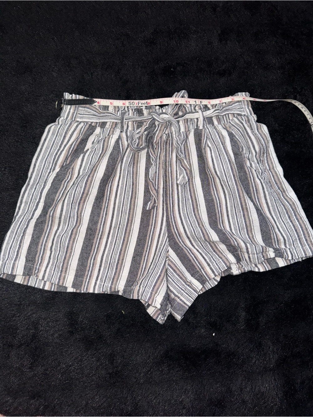 Blu Dahlia High-Waist Striped Paperbag Shorts - Black & White Size M/L